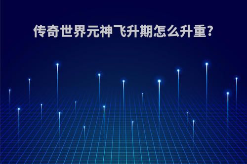 传奇世界元神飞升期怎么升重?