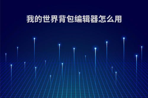 我的世界背包编辑器怎么用